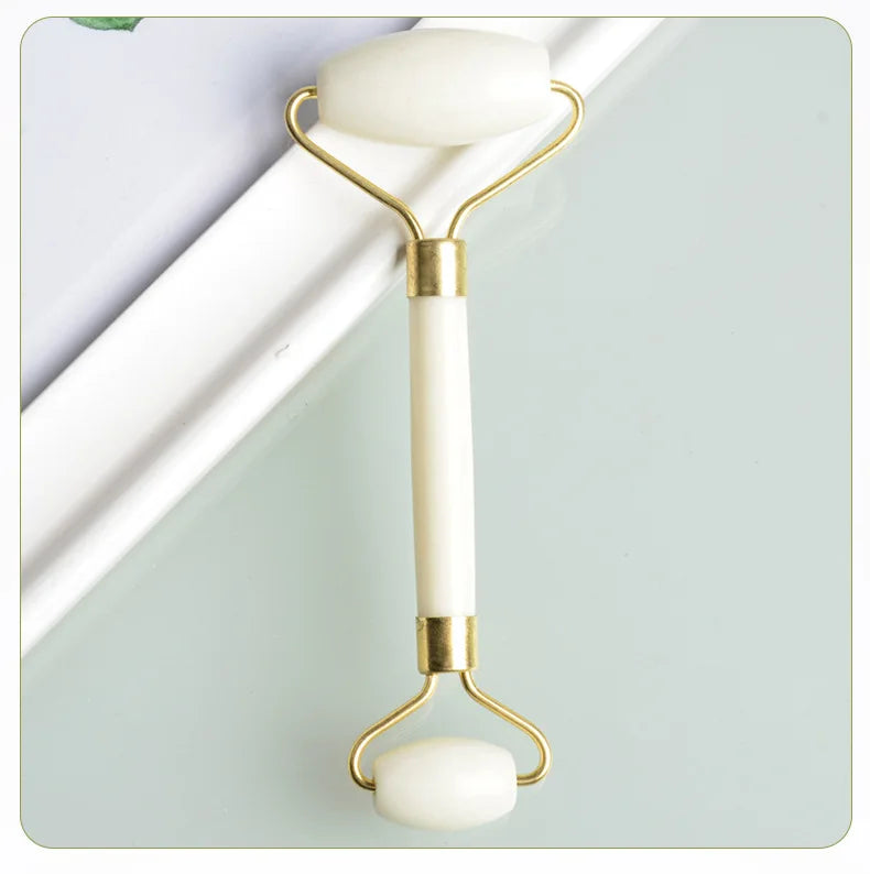 Double-Headed White Jade Roller - Natural Stone Facial, Eye & Neck Massage Tool