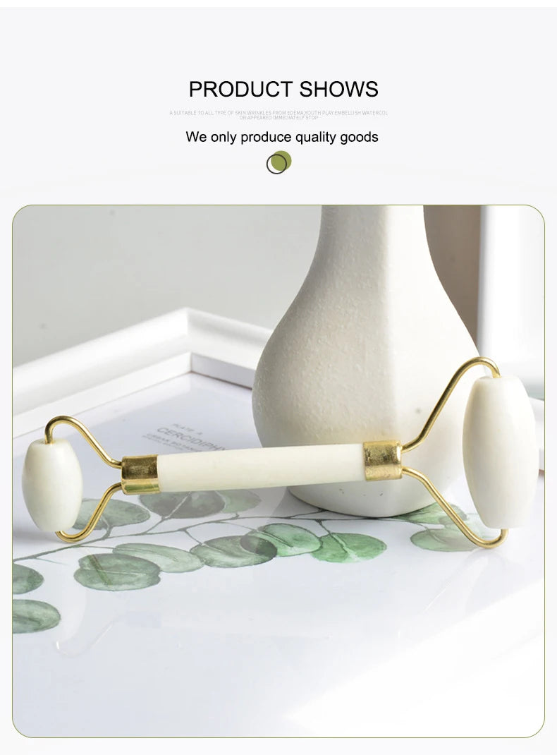 Double-Headed White Jade Roller - Natural Stone Facial, Eye & Neck Massage Tool