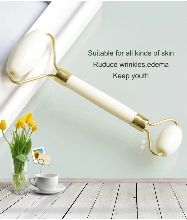 Double-Headed White Jade Roller - Natural Stone Facial, Eye & Neck Massage Tool
