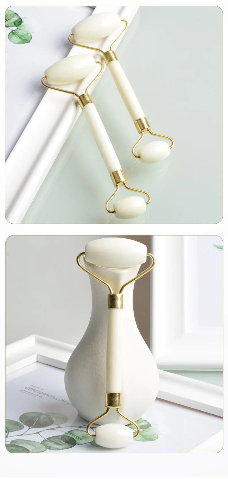 Double-Headed White Jade Roller - Natural Stone Facial, Eye & Neck Massage Tool