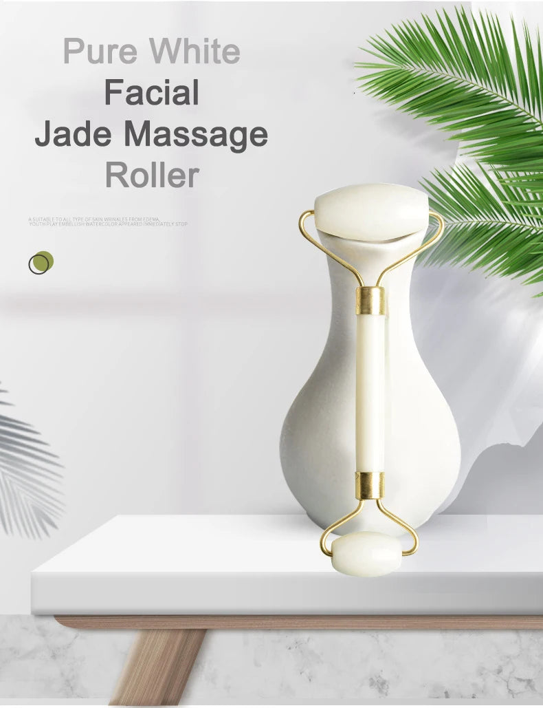 Double-Headed White Jade Roller - Natural Stone Facial, Eye & Neck Massage Tool