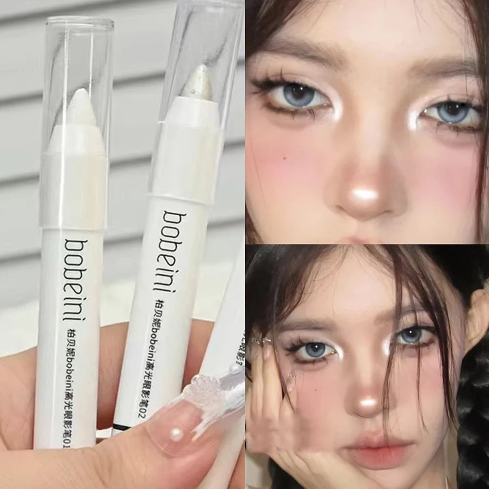 Matte & Shimmer Eyeshadow Stick – Dual-Use White Eyeliner + Silver Highlighter Pen for Eye Brightening Glam - Beauty & Beyond