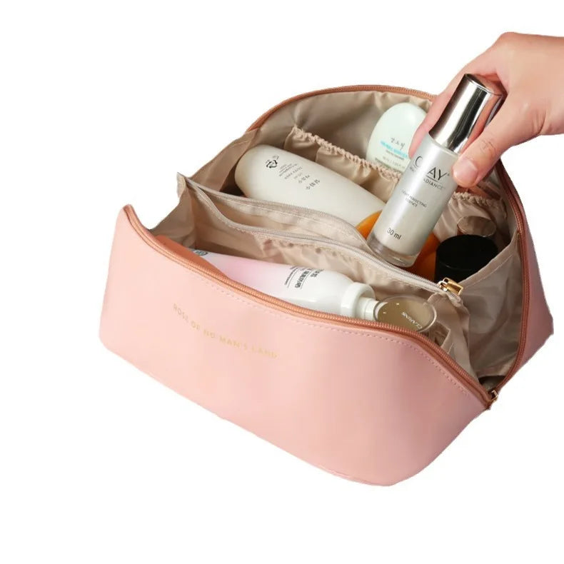 PU Makeup Bag - Large Capacity, Portable Handheld, Multi-Functional Storage