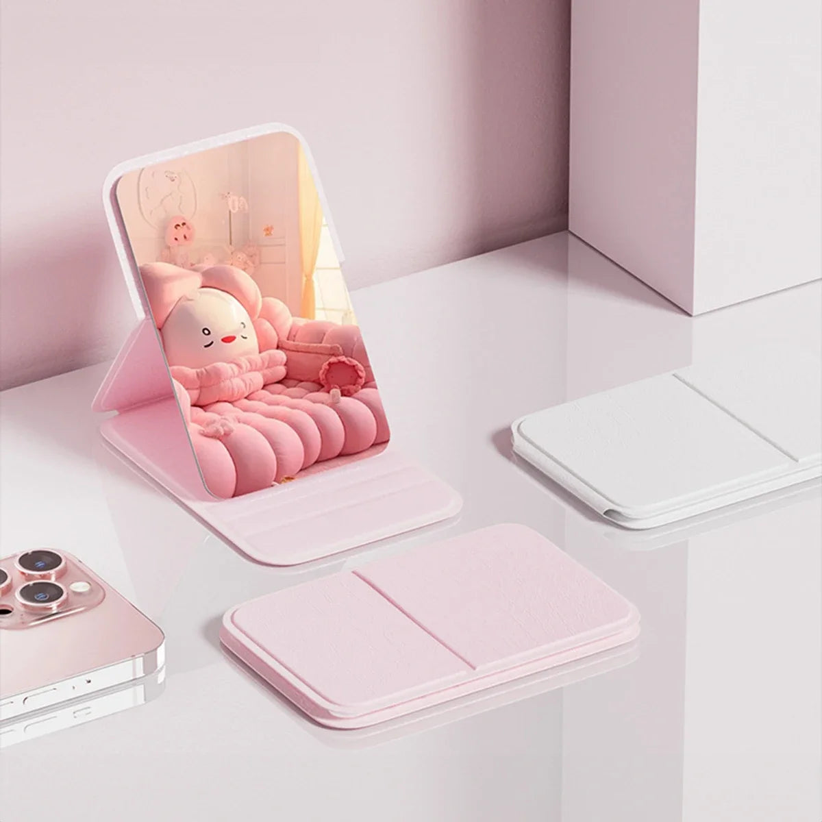 Portable Folding Makeup Mirror – Mini Handheld & Adjustable | Tabletop for Dorm & Office Use
