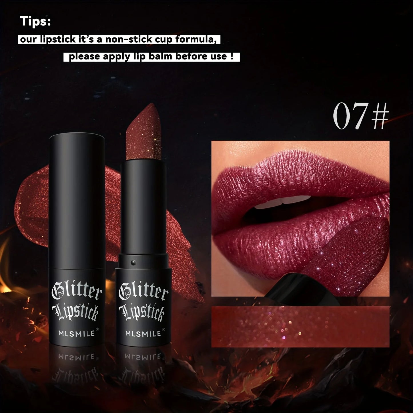 7-Color Glitter Lipstick – Hydrating & Sparkling Shine | Non-Stick, Metallic Finish Lip Makeup