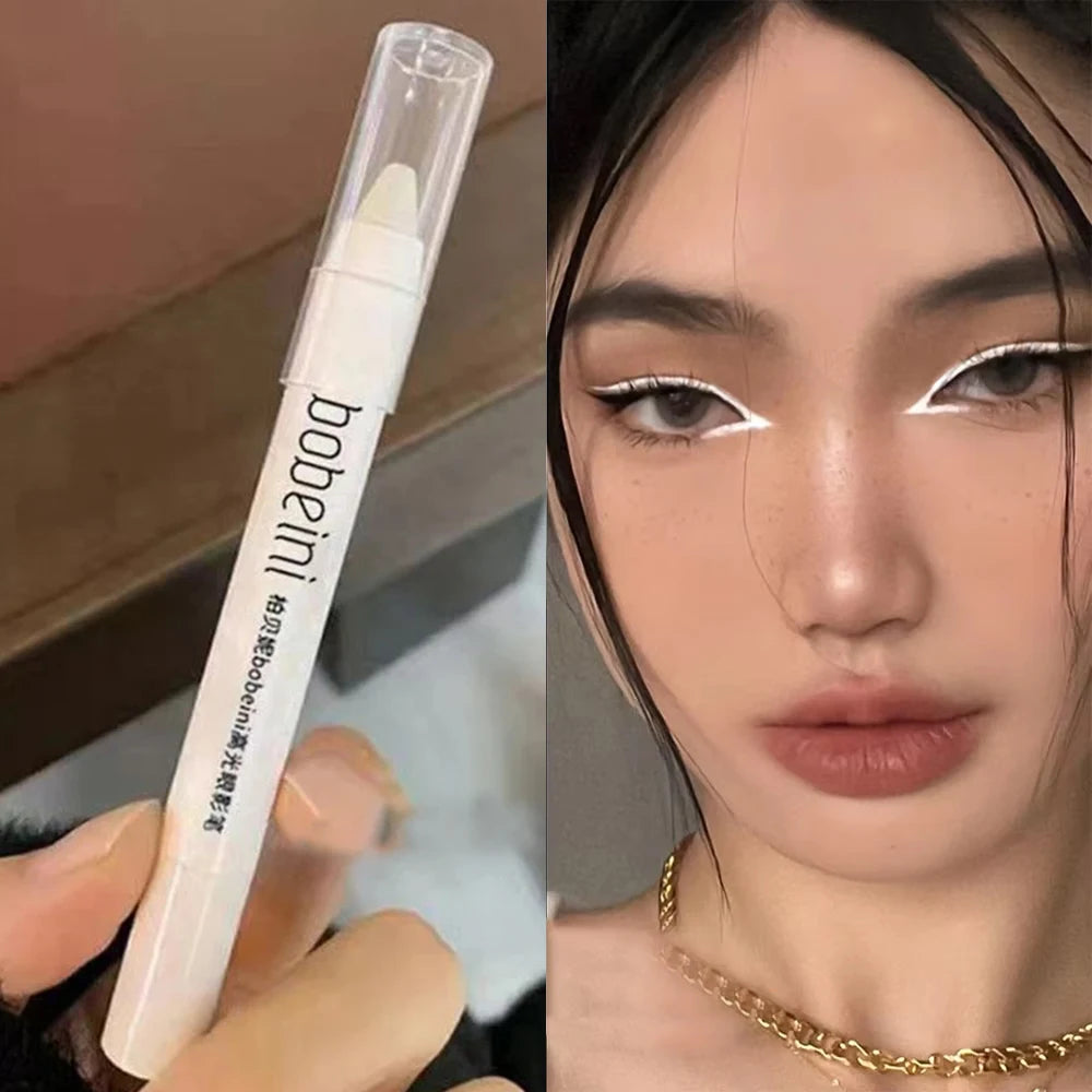 Matte & Shimmer Eyeshadow Stick – Dual-Use White Eyeliner + Silver Highlighter Pen for Eye Brightening Glam - Beauty & Beyond