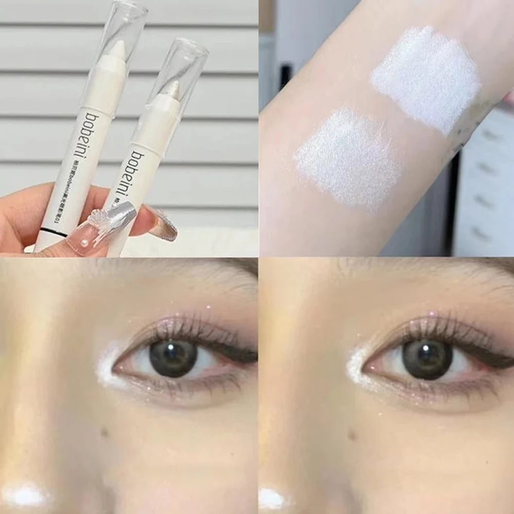 Matte & Shimmer Eyeshadow Stick – Dual-Use White Eyeliner + Silver Highlighter Pen for Eye Brightening Glam - Beauty & Beyond
