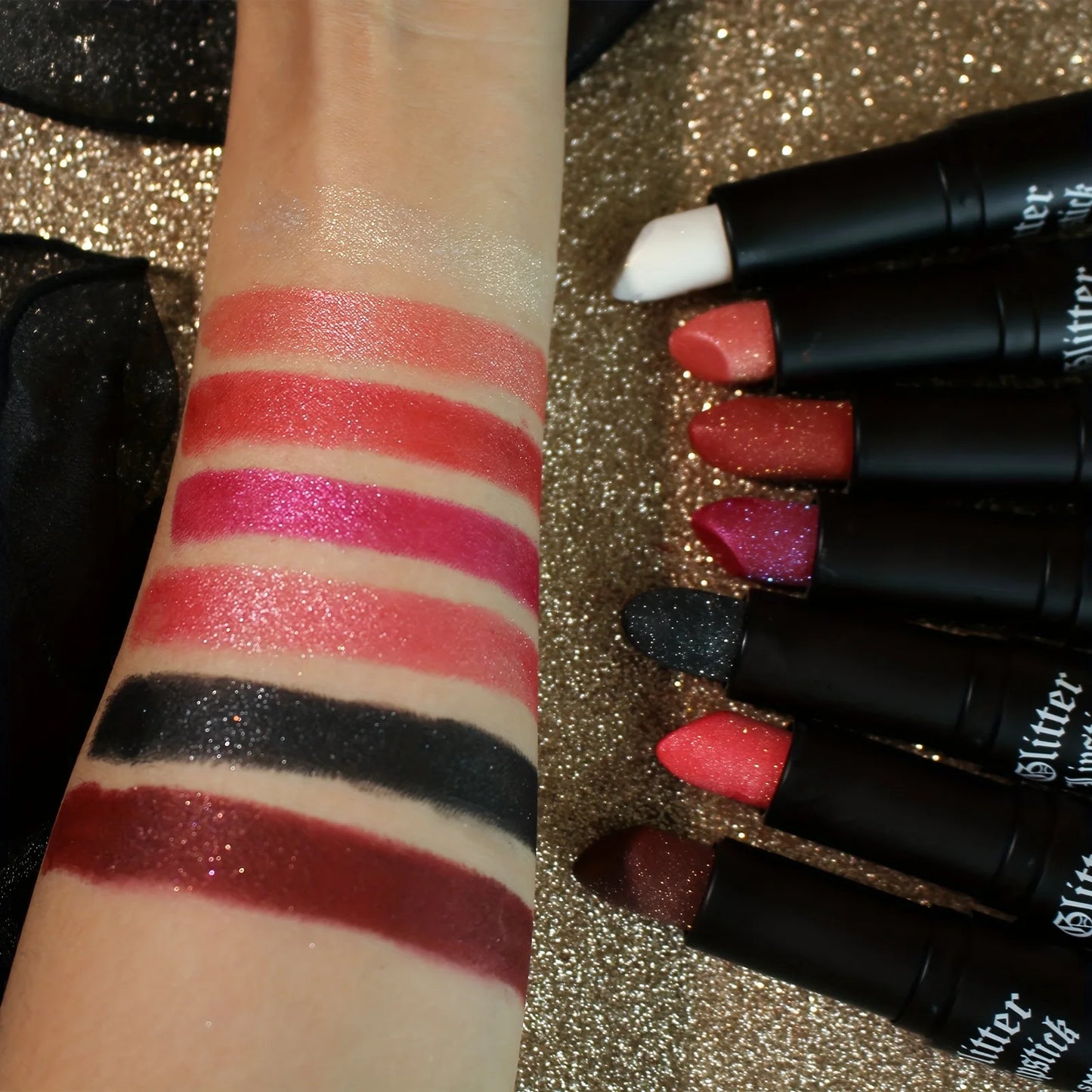 7-Color Glitter Lipstick – Hydrating & Sparkling Shine | Non-Stick, Metallic Finish Lip Makeup