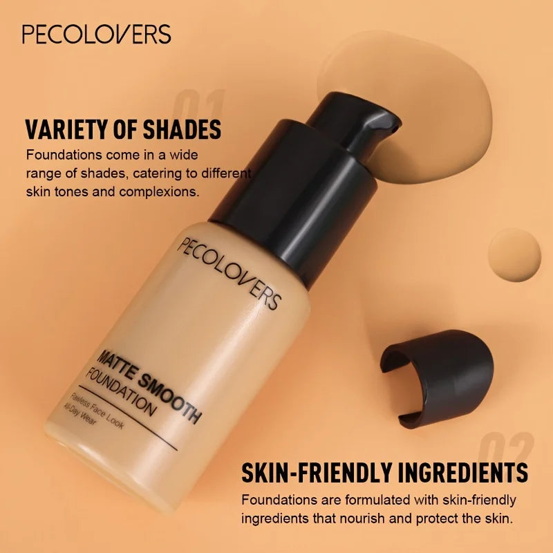 PECOLOVERS Matte Liquid Foundation – Oil-Control, Waterproof, Full Coverage
