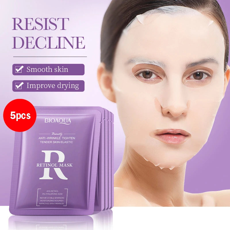 BIOAQUA Snail Face Mask – 5/10 PCS Hyaluronic Acid & Retinol | Moisturizing, Hydrating & Firming Skincare