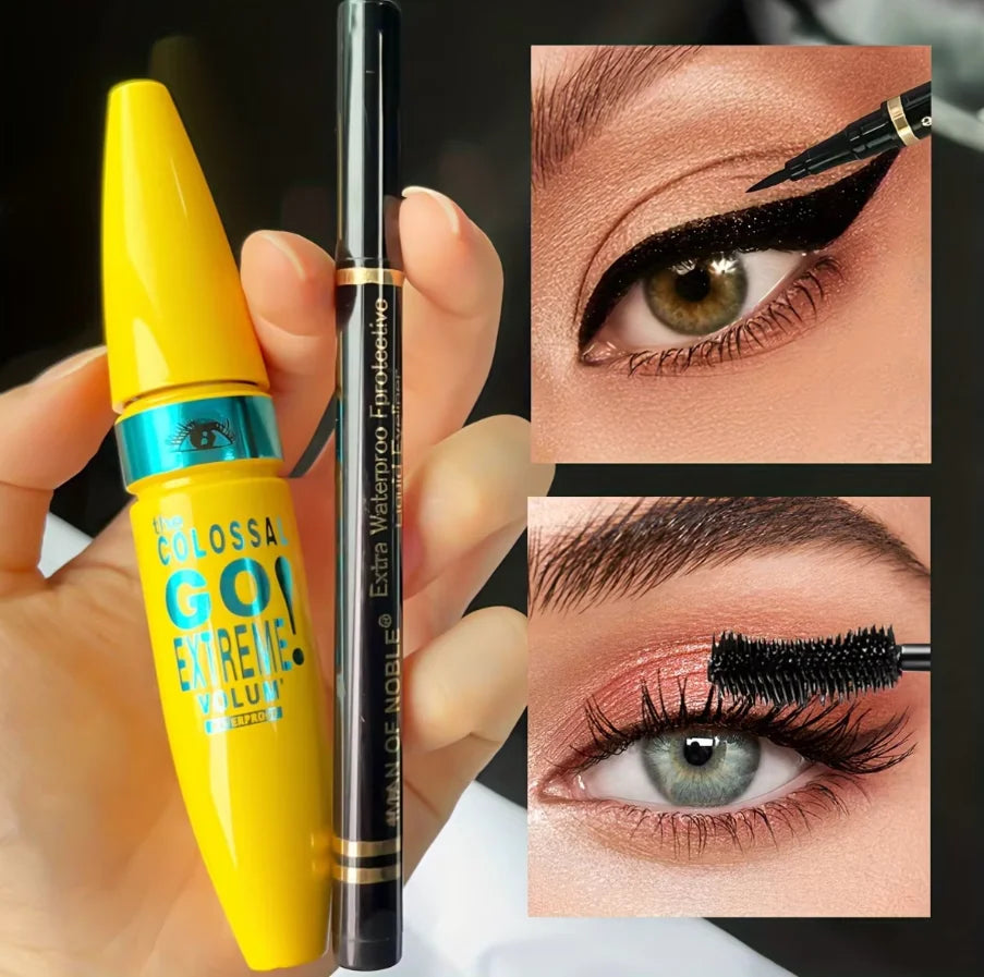 Mascara & Eyeliner Combo - Black, Slim Line, Smooth Definition, Long Lasting, Waterproof, 2pcs Set - Beauty & Beyond