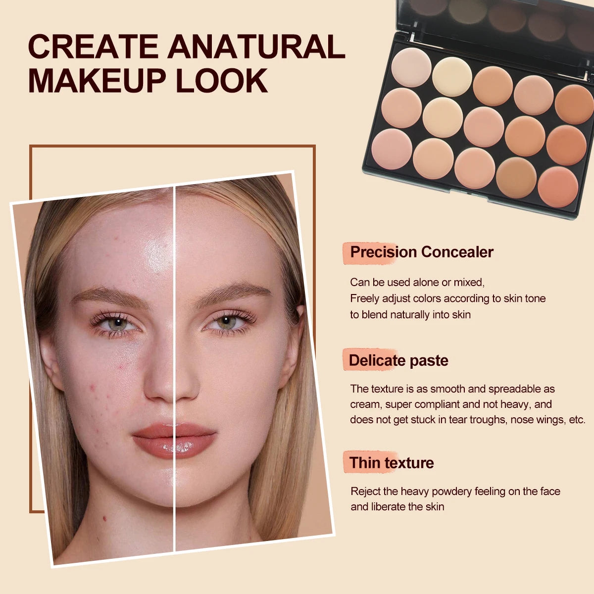 15-Color Face Concealer & Contour Palette – Professional Makeup