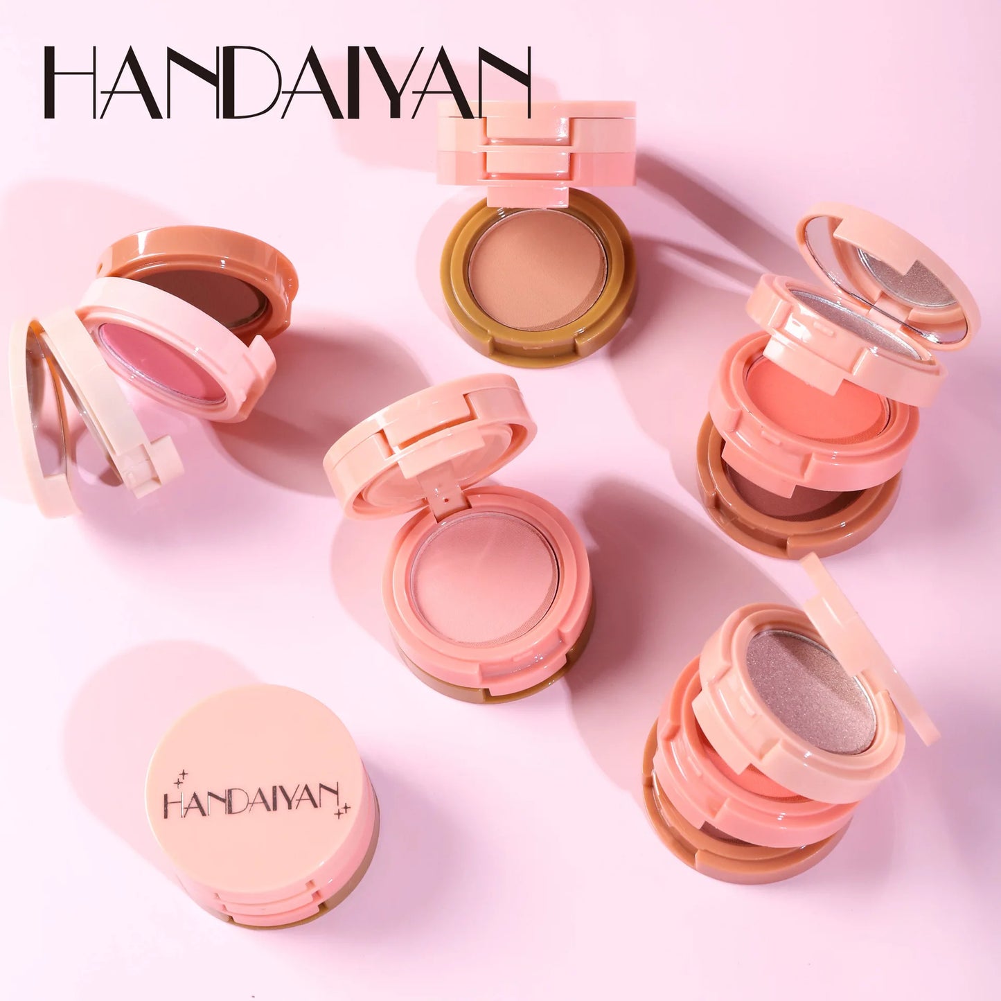 Handaiyan 3-in-1 Glow Palette – Eyeshadow, Highlighter & Blush in One Moonlight-Stone Compact with Glitter Shine - Beauty & Beyond