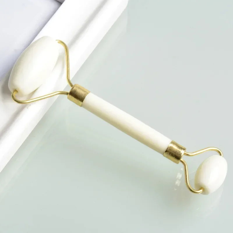 Double-Headed White Jade Roller - Natural Stone Facial, Eye & Neck Massage Tool