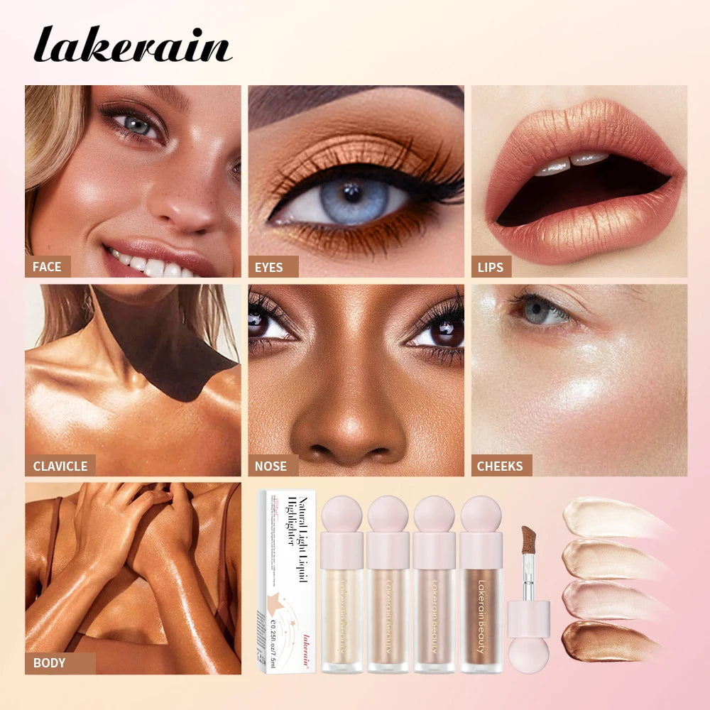 4-Color Liquid Highlighter – Shimmer Glow Contour & Bronzer Fluid for Radiant Face Makeup - Beauty & Beyond