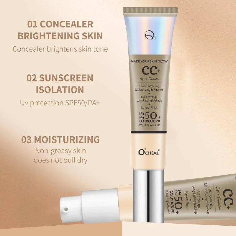 Crema CC Ocheal 30 g - Base de maquillaje, corrector, prebase hidratante e iluminadora resistente al agua FPS 50+