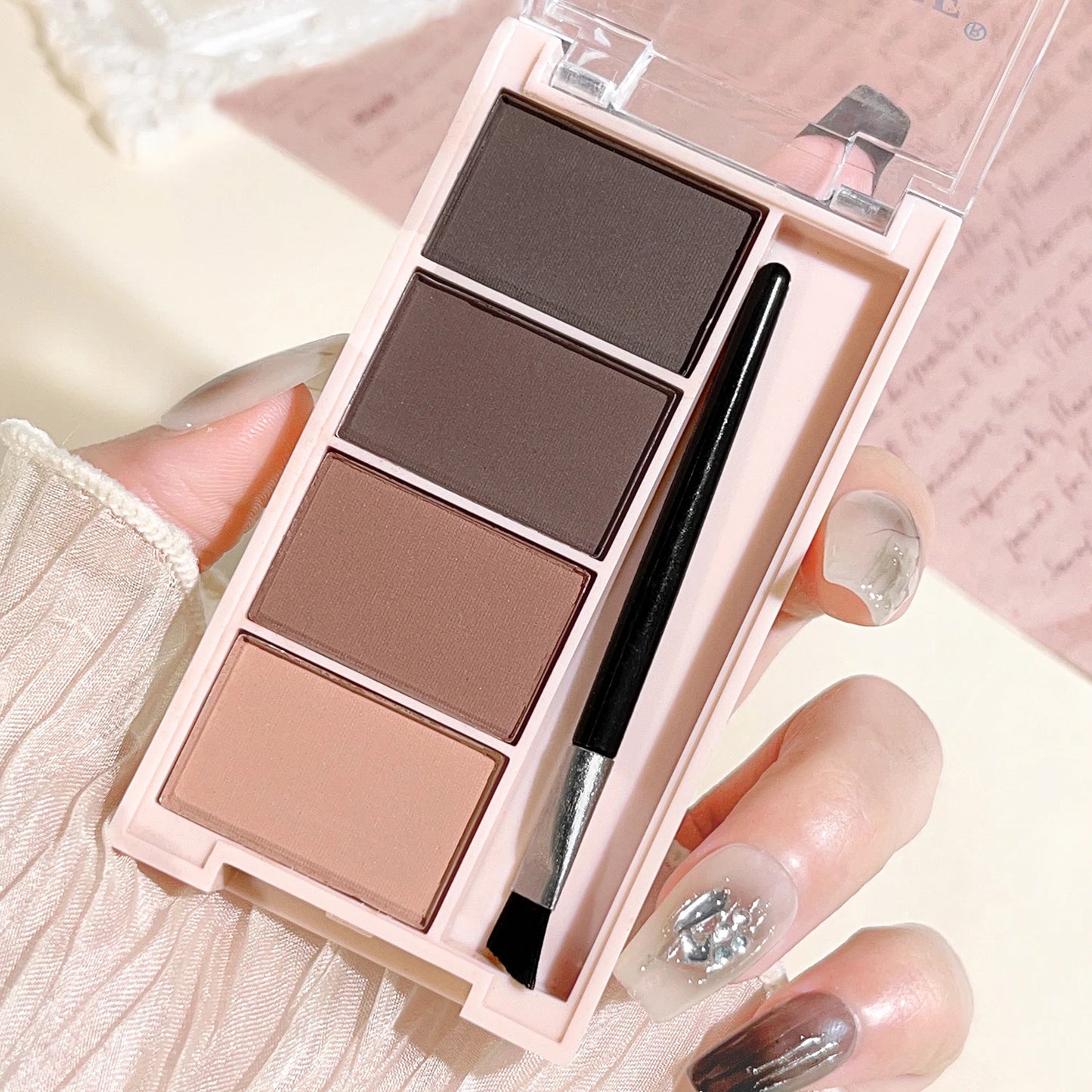 4-Color Eyebrow Powder Set – Gray & Brown Matte Tones | Long-Lasting Fill & Color Rendering with Brushes