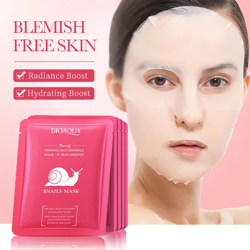 BIOAQUA Snail Face Mask – 5/10 PCS Hyaluronic Acid & Retinol | Moisturizing, Hydrating & Firming Skincare