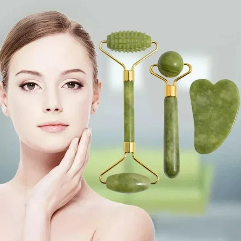 Natural Jade Roller & Gua Sha Set – Face, Neck & Body Massager | Acupoint Eye Care & Spa Lifting Tools
