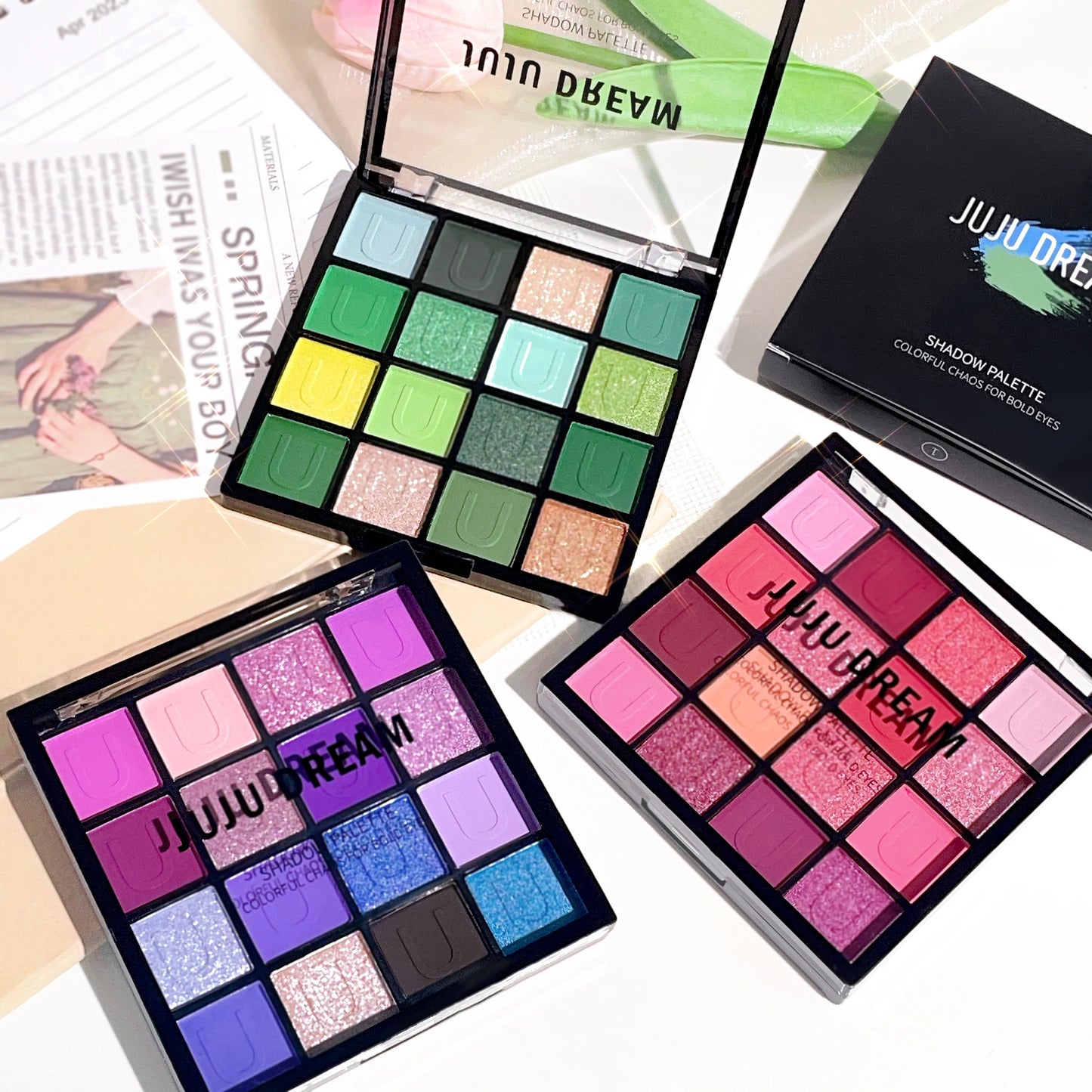 16-Color Eyeshadow Palette – Koi, Mermaid & Enchanted Forest Shades | Pearlescent, Matte & Shimmer Finishes