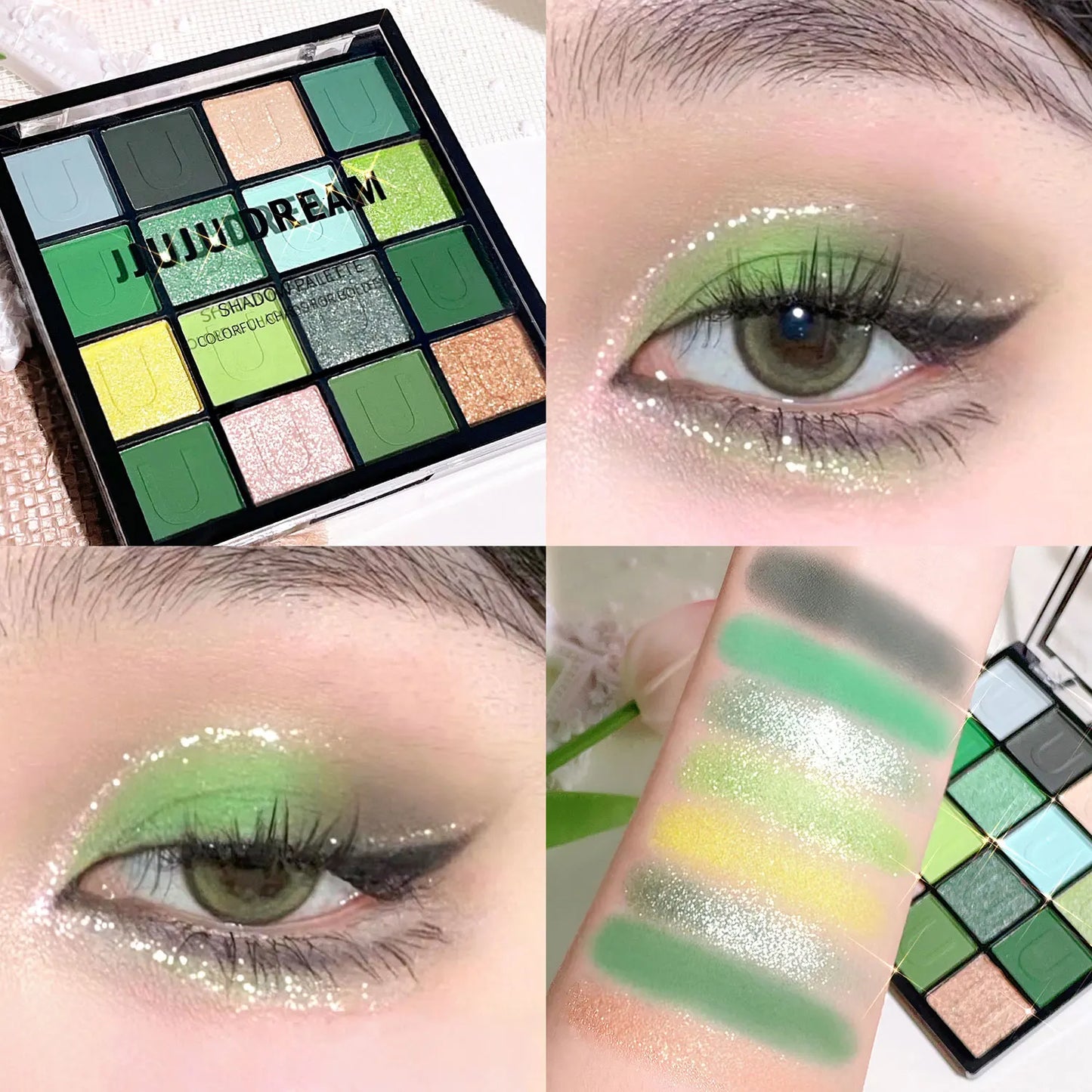 16-Color Eyeshadow Palette – Koi, Mermaid & Enchanted Forest Shades | Pearlescent, Matte & Shimmer Finishes