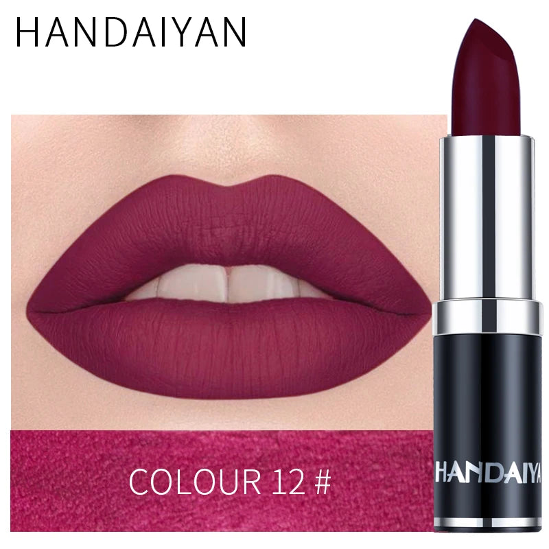 12-Color Matte Lipstick – Waterproof, Long-Lasting, Moisturizing Velvet Finish, High Pigment - Beauty & Beyond
