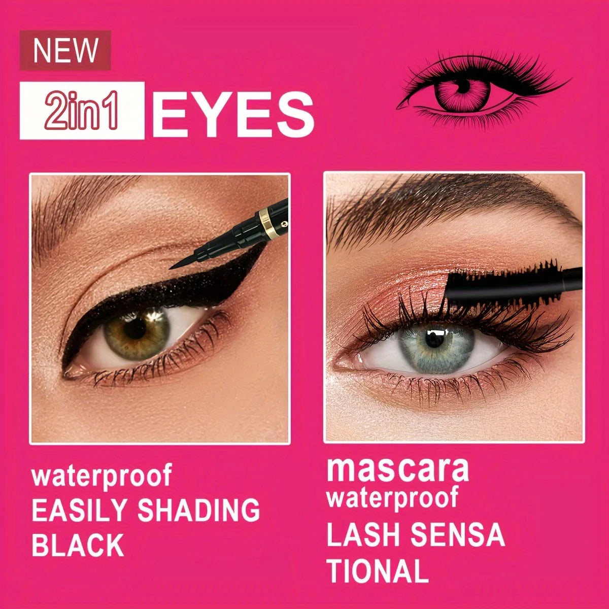 Mascara & Eyeliner Combo - Black, Slim Line, Smooth Definition, Long Lasting, Waterproof, 2pcs Set - Beauty & Beyond