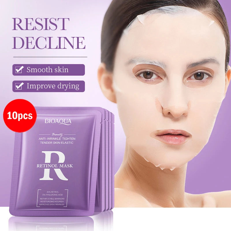 BIOAQUA Snail Face Mask – 5/10 PCS Hyaluronic Acid & Retinol | Moisturizing, Hydrating & Firming Skincare