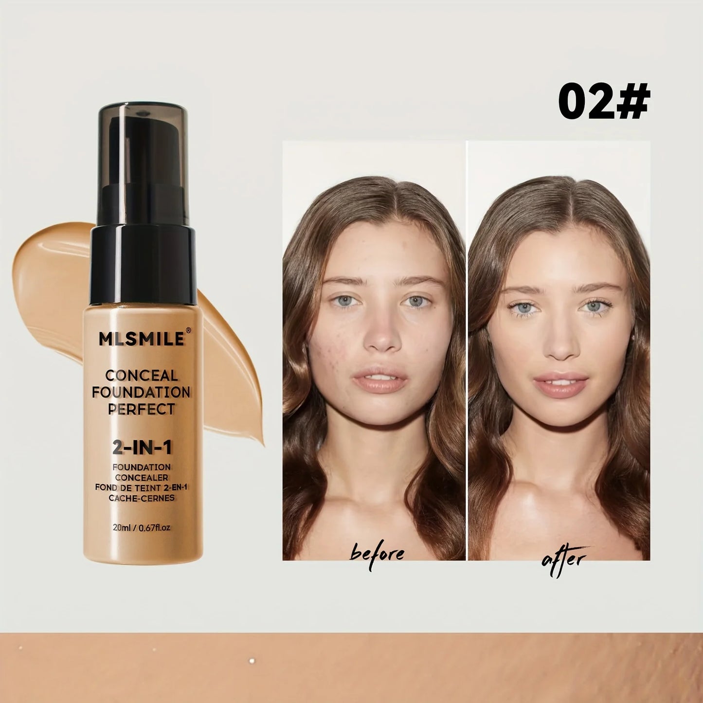 2-in-1 Foundation & Concealer – Full Coverage, Waterproof, Hydrating