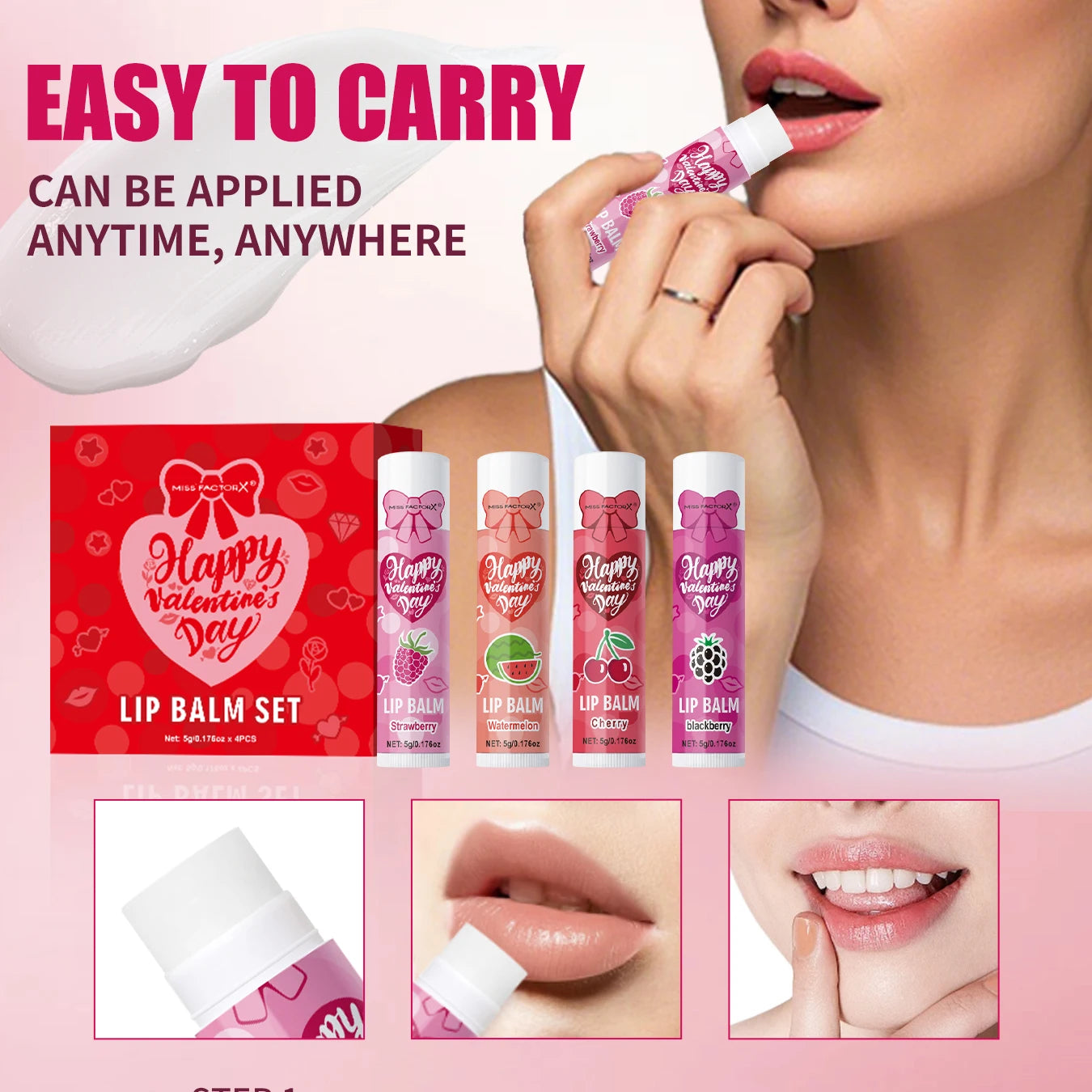 4PCS Women's Lip Balm Set - Moisturizing, Glossy, Perfect for Dry Lips, Valentine's Day Gift - Beauty & Beyond