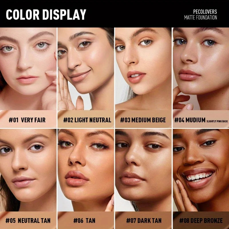 PECOLOVERS Matte Liquid Foundation – Oil-Control, Waterproof, Full Coverage