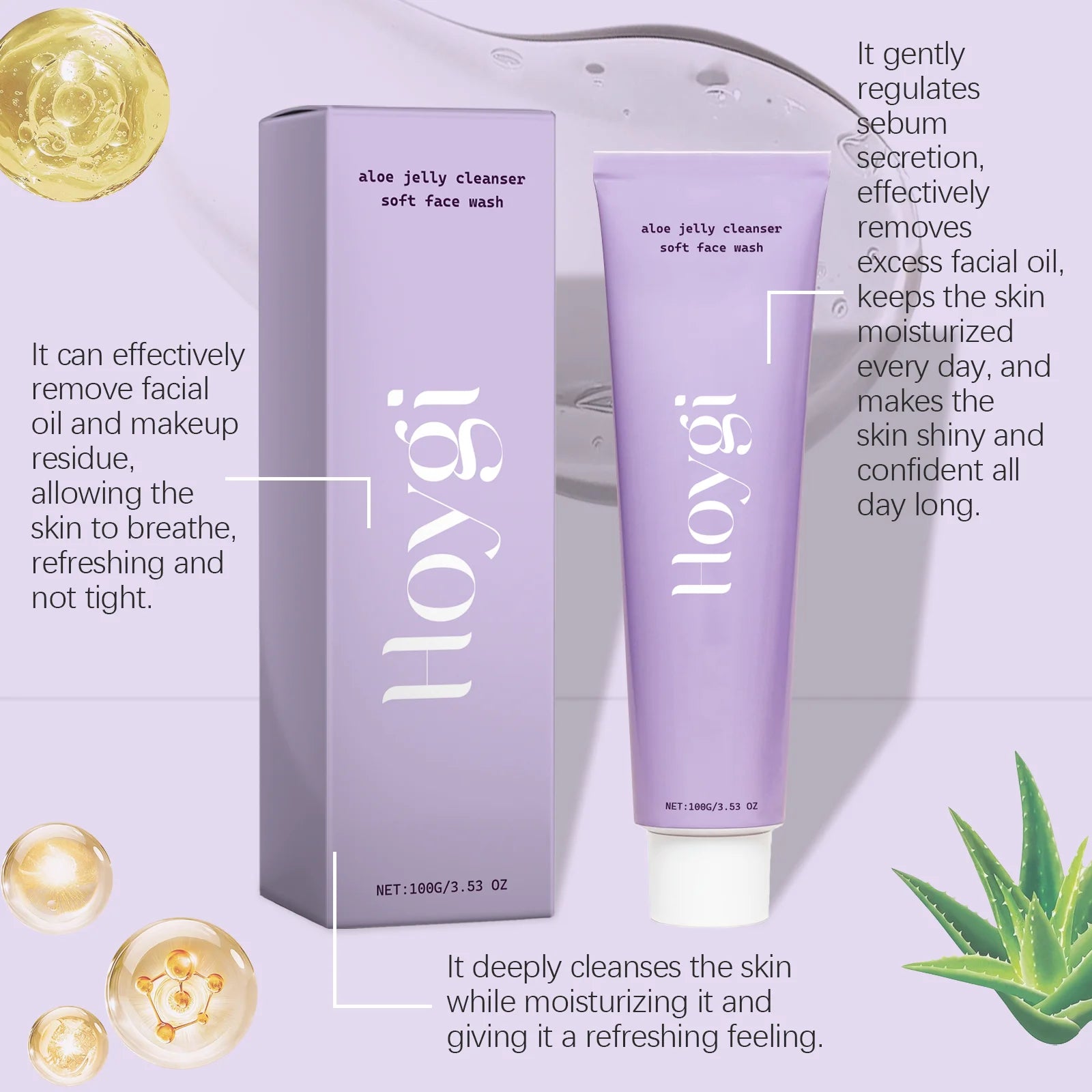 Hoygi Aloe Vera Facial Cleanser - Exfoliating, Blackhead Remover, Oil Control, Smooth Skin - Beauty & Beyond