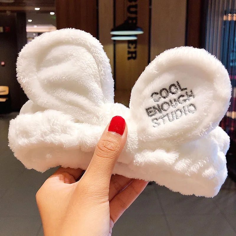Wash Face Hair Holder - Soft Coral Fleece Bow, Animal Ears Headband for Women & Girls