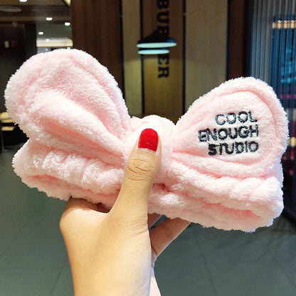 Wash Face Hair Holder - Soft Coral Fleece Bow, Animal Ears Headband for Women & Girls