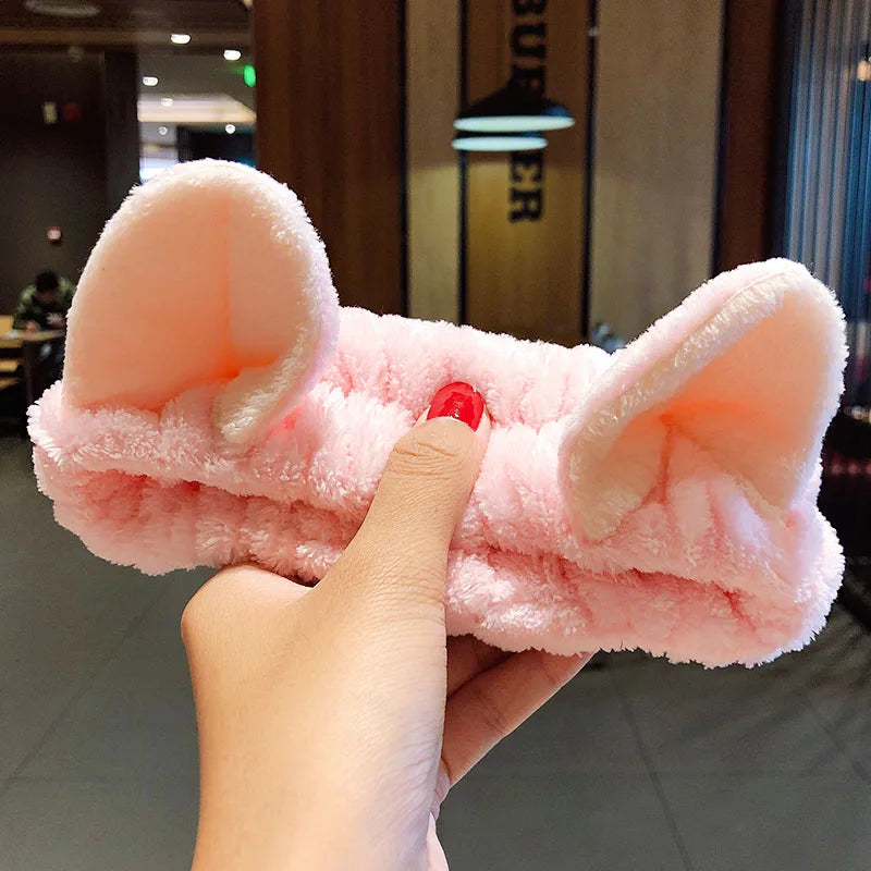 Wash Face Hair Holder - Soft Coral Fleece Bow, Animal Ears Headband for Women & Girls