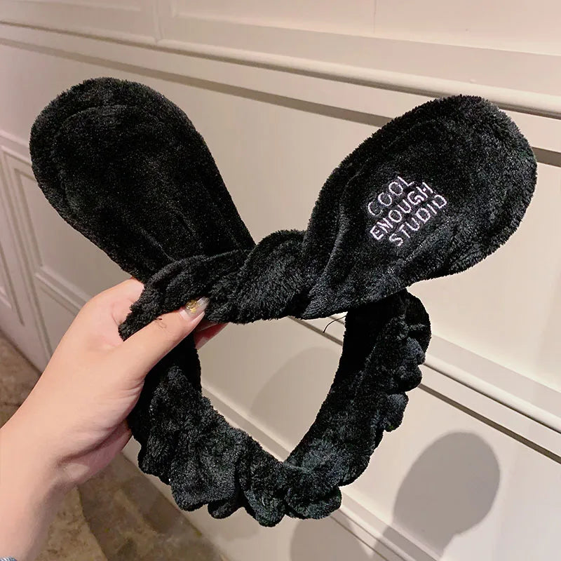 Wash Face Hair Holder - Soft Coral Fleece Bow, Animal Ears Headband for Women & Girls