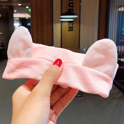 Wash Face Hair Holder - Soft Coral Fleece Bow, Animal Ears Headband for Women & Girls