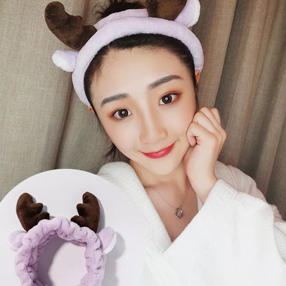 Wash Face Hair Holder - Soft Coral Fleece Bow, Animal Ears Headband for Women & Girls