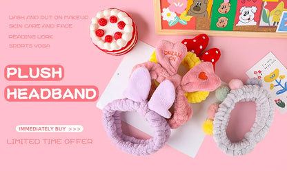 Wash Face Hair Holder - Soft Coral Fleece Bow, Animal Ears Headband for Women & Girls