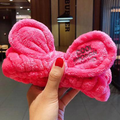 Wash Face Hair Holder - Soft Coral Fleece Bow, Animal Ears Headband for Women & Girls