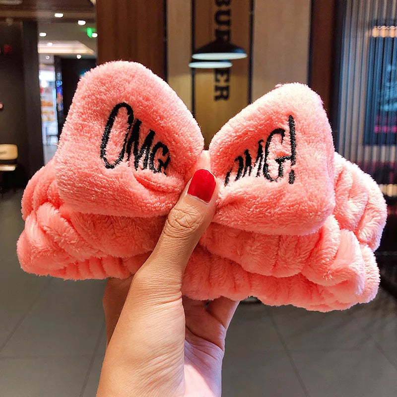 Wash Face Hair Holder - Soft Coral Fleece Bow, Animal Ears Headband for Women & Girls