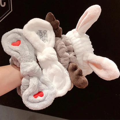 Wash Face Hair Holder - Soft Coral Fleece Bow, Animal Ears Headband for Women & Girls