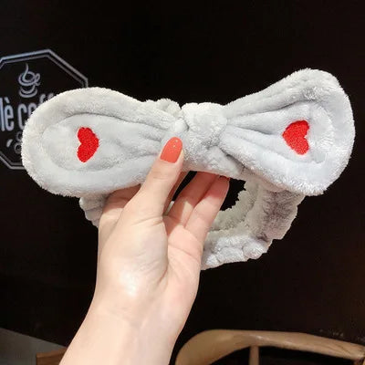 Wash Face Hair Holder - Soft Coral Fleece Bow, Animal Ears Headband for Women & Girls