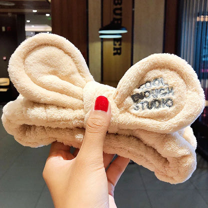 Wash Face Hair Holder - Soft Coral Fleece Bow, Animal Ears Headband for Women & Girls