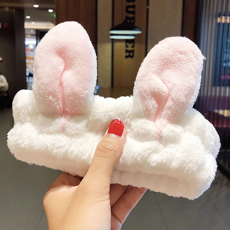 Wash Face Hair Holder - Soft Coral Fleece Bow, Animal Ears Headband for Women & Girls