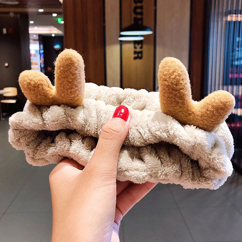 Wash Face Hair Holder - Soft Coral Fleece Bow, Animal Ears Headband for Women & Girls