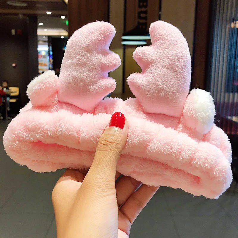Wash Face Hair Holder - Soft Coral Fleece Bow, Animal Ears Headband for Women & Girls