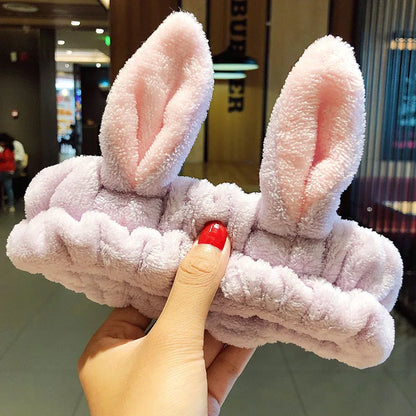 Wash Face Hair Holder - Soft Coral Fleece Bow, Animal Ears Headband for Women & Girls