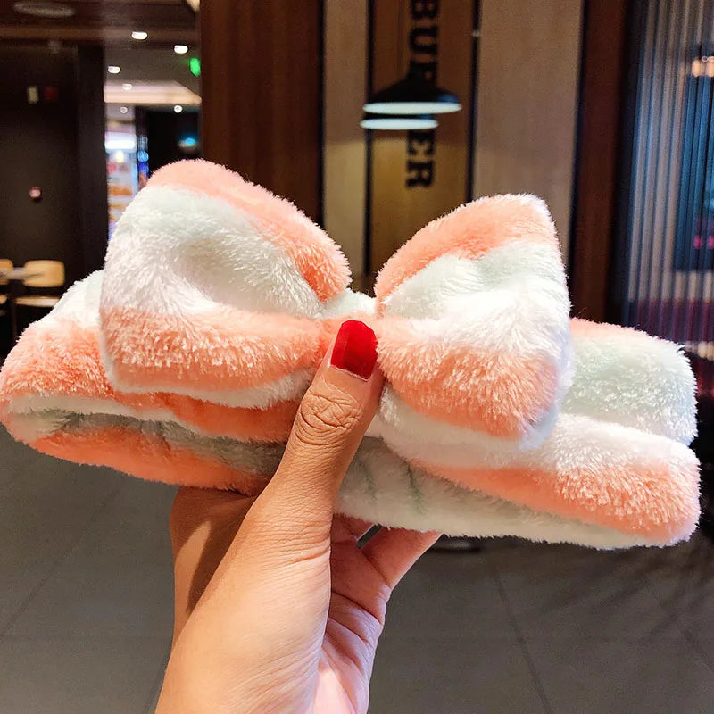 Wash Face Hair Holder - Soft Coral Fleece Bow, Animal Ears Headband for Women & Girls