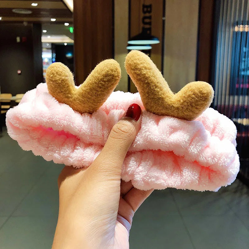 Wash Face Hair Holder - Soft Coral Fleece Bow, Animal Ears Headband for Women & Girls